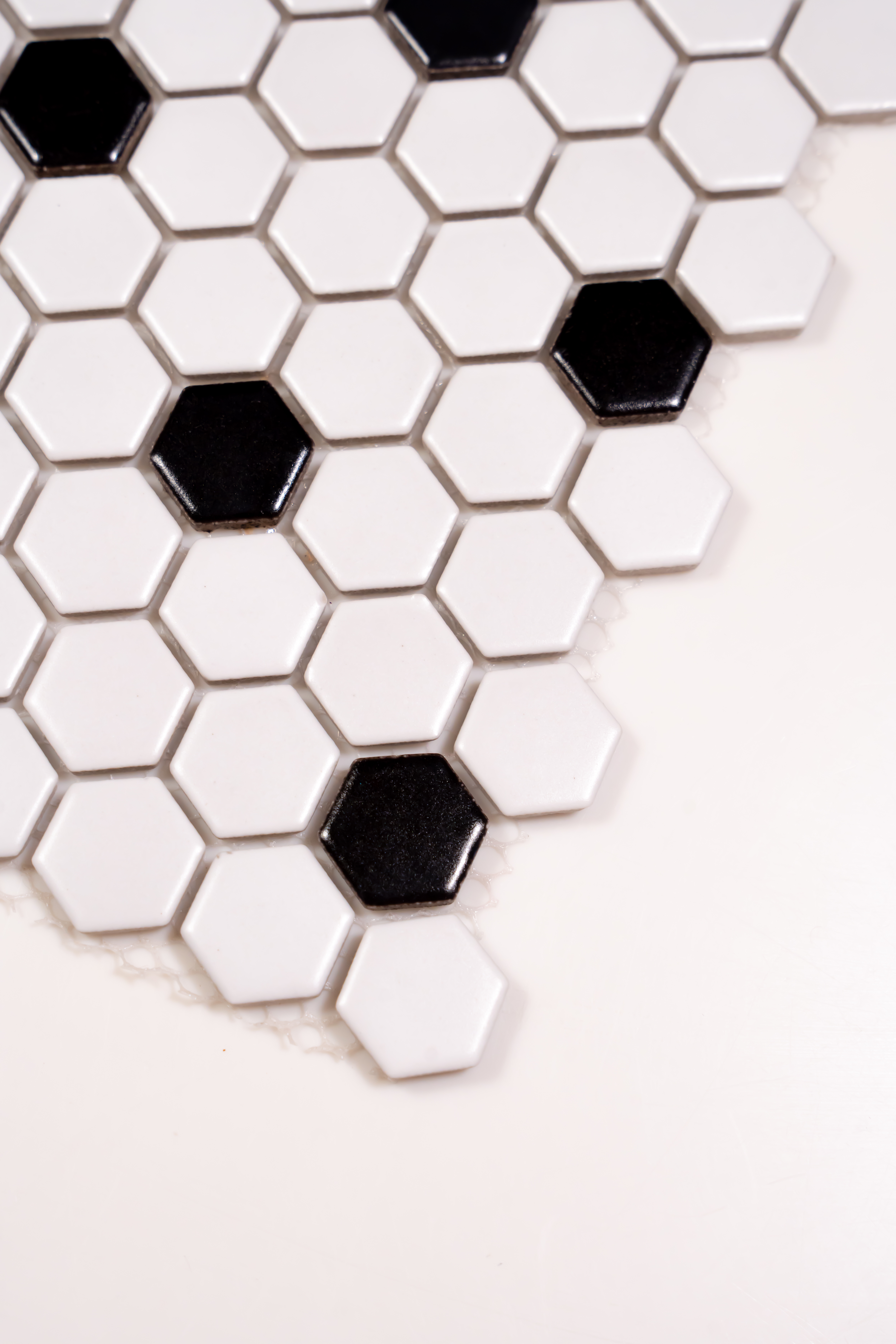 1X1 WHITE & BLACK HEXAGON MATTE PORCELAIN MOSAIC