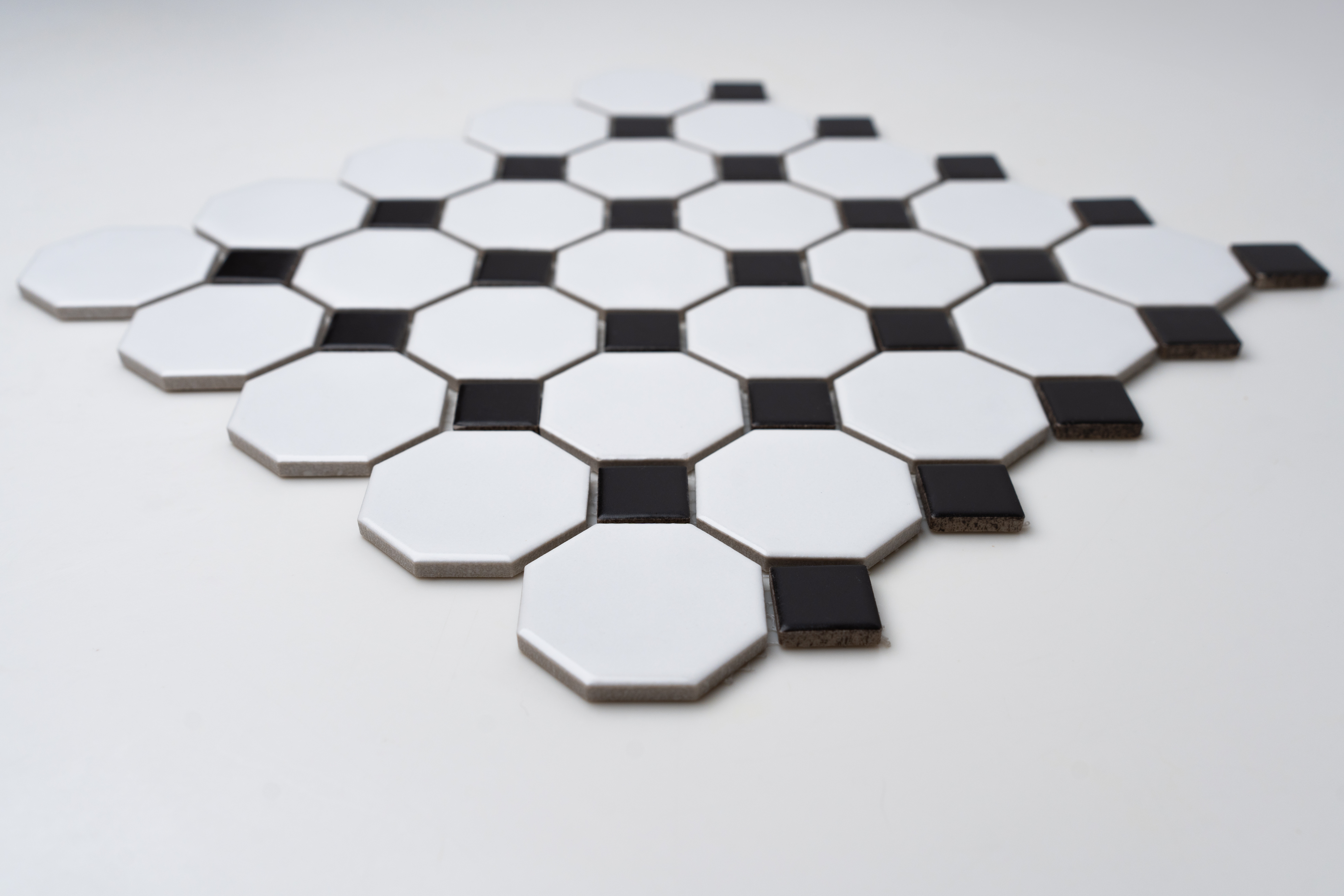 WHITE & BLACK OCTAGON 12x12 MATTE PORCELAIN MOSAIC