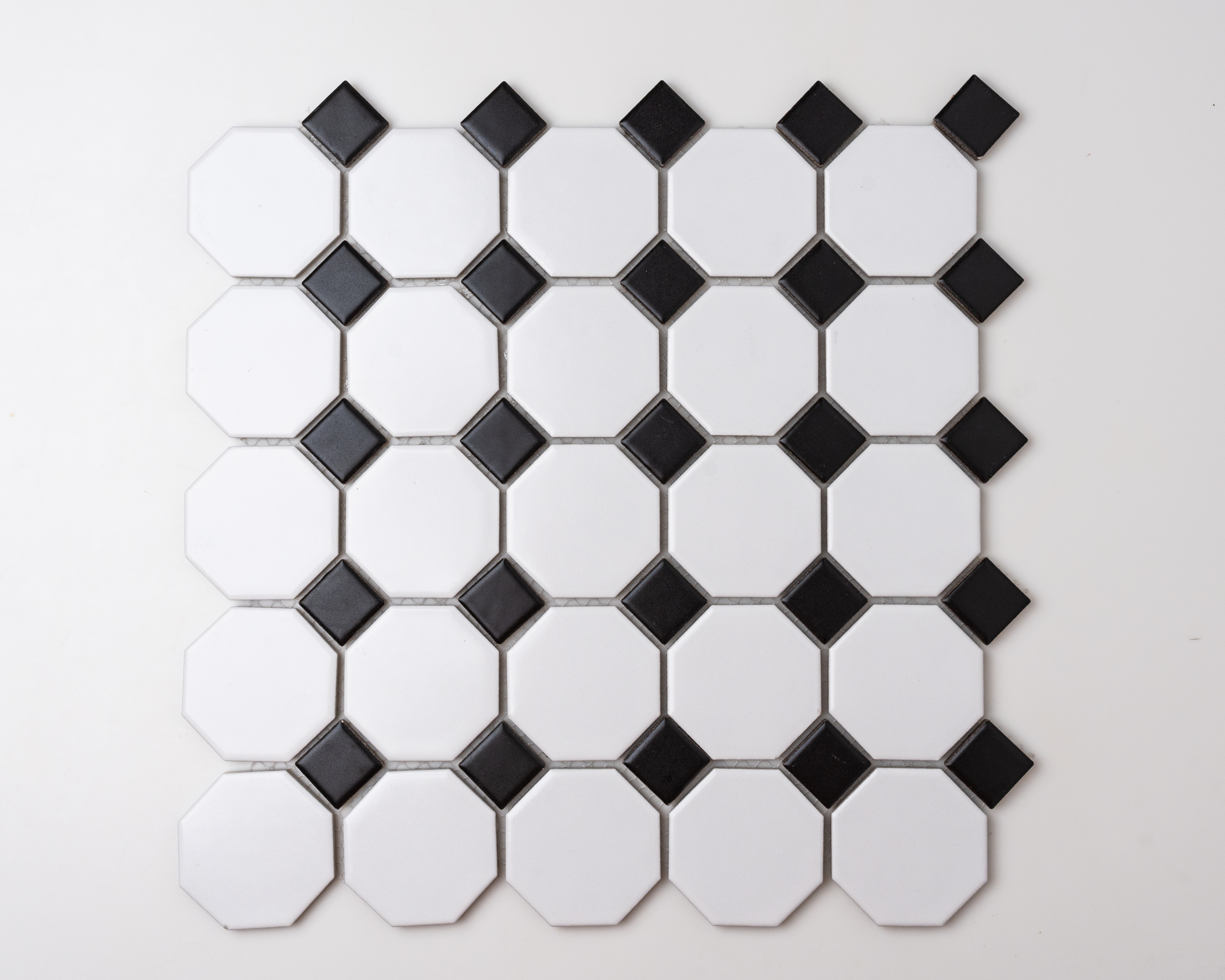WHITE & BLACK OCTAGON 12x12 MATTE PORCELAIN MOSAIC