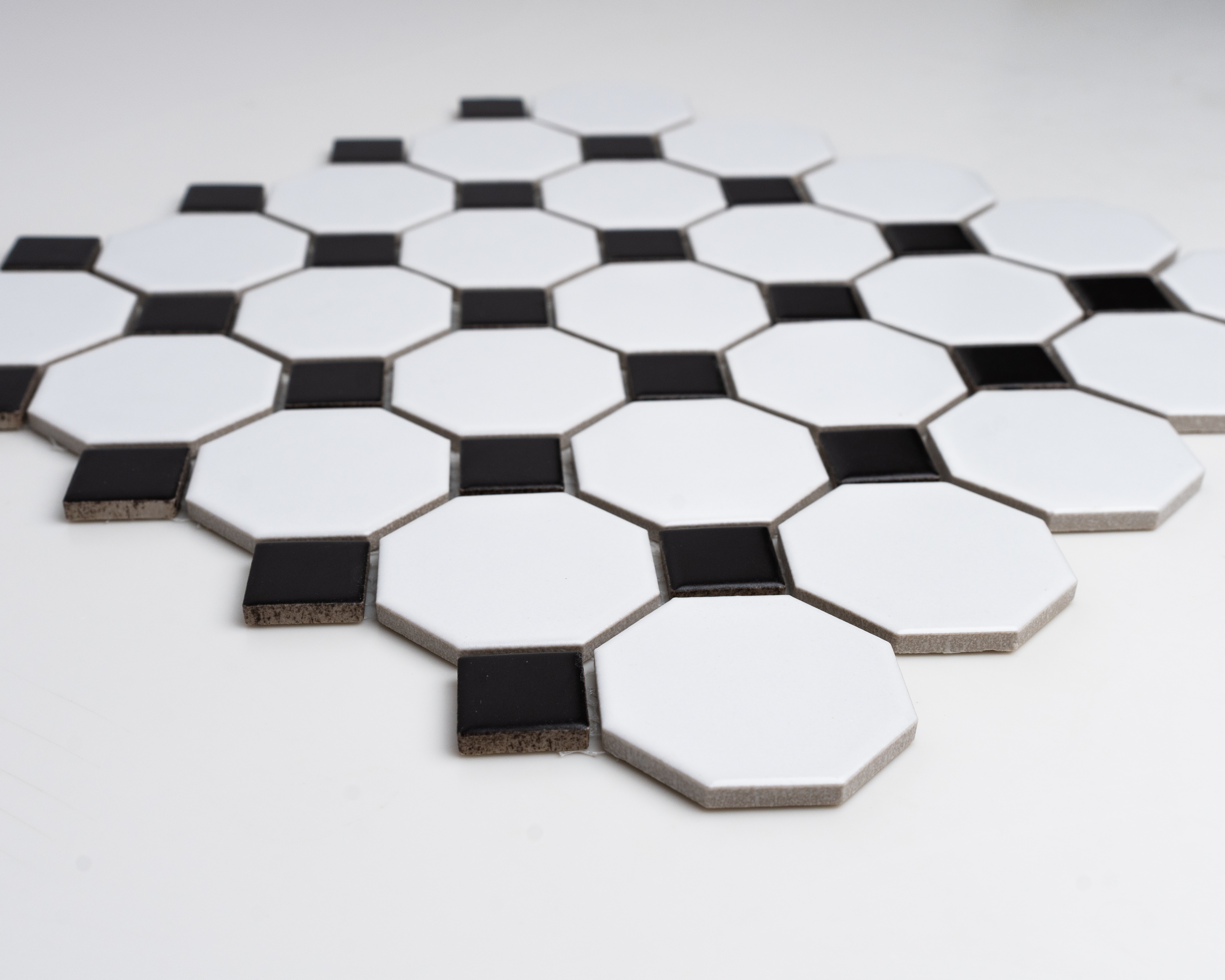 WHITE & BLACK OCTAGON 12x12 MATTE PORCELAIN MOSAIC