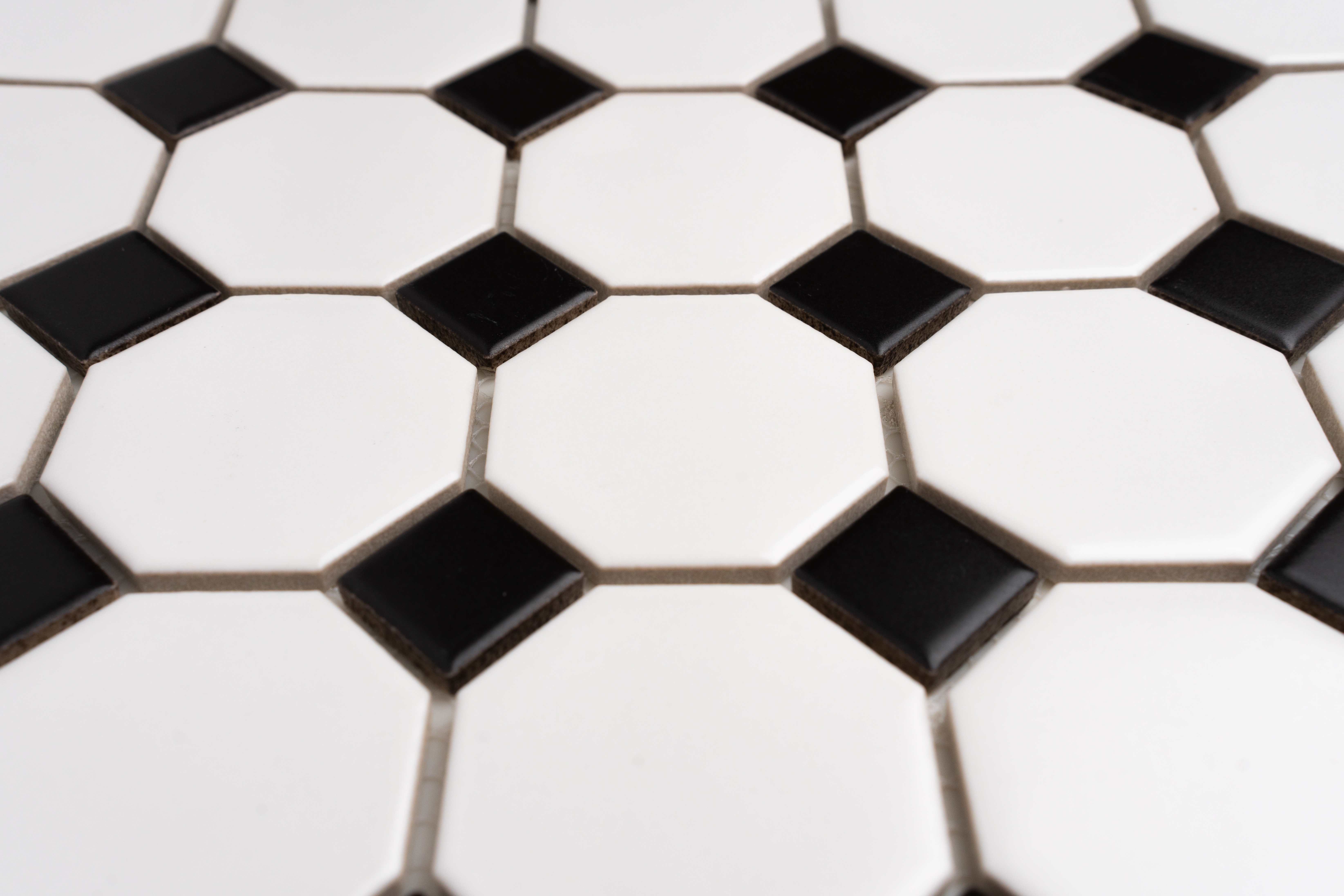 WHITE & BLACK OCTAGON 12x12 MATTE PORCELAIN MOSAIC