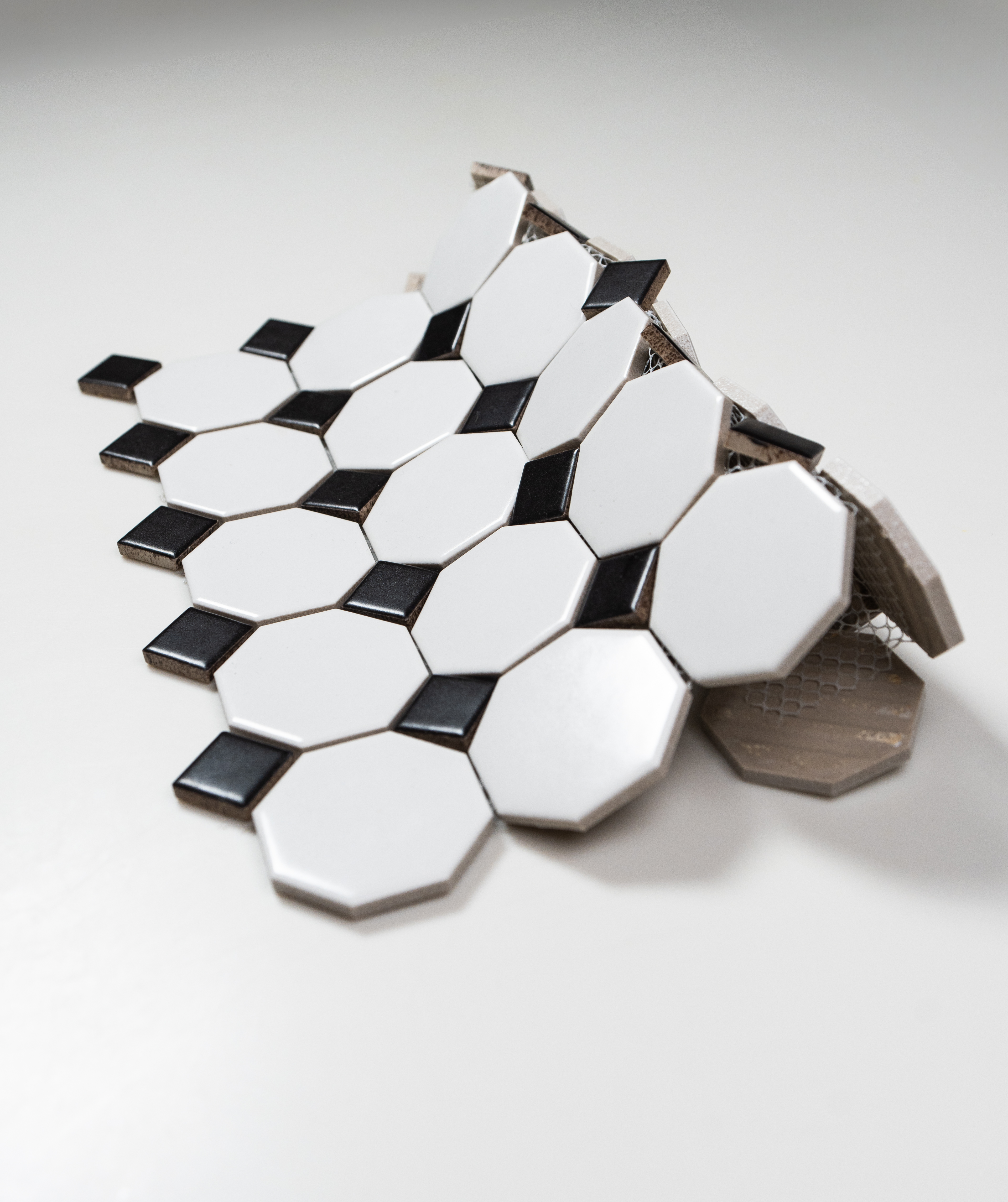 WHITE & BLACK OCTAGON 12x12 MATTE PORCELAIN MOSAIC