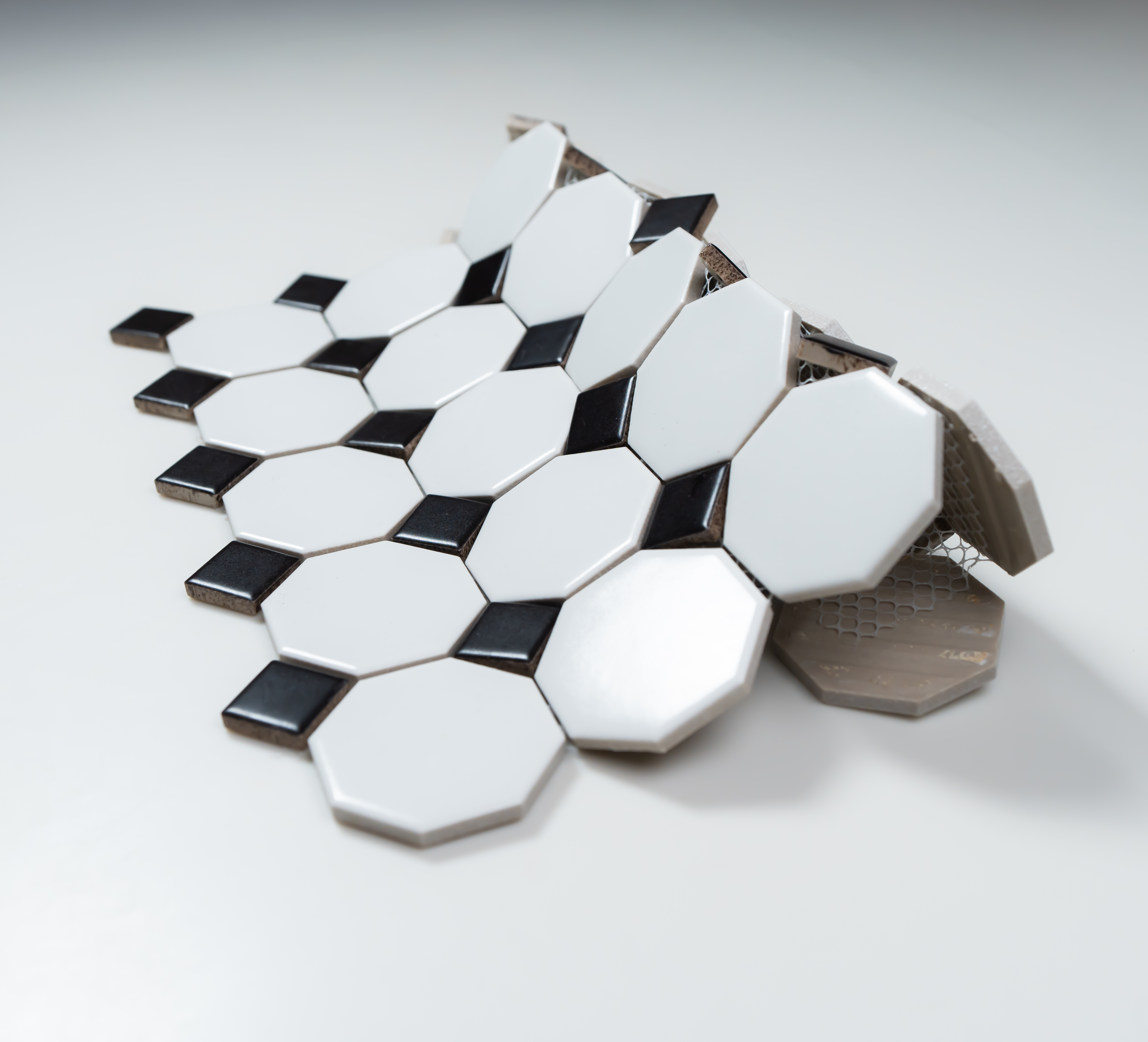 WHITE & BLACK OCTAGON 12x12 MATTE PORCELAIN MOSAIC