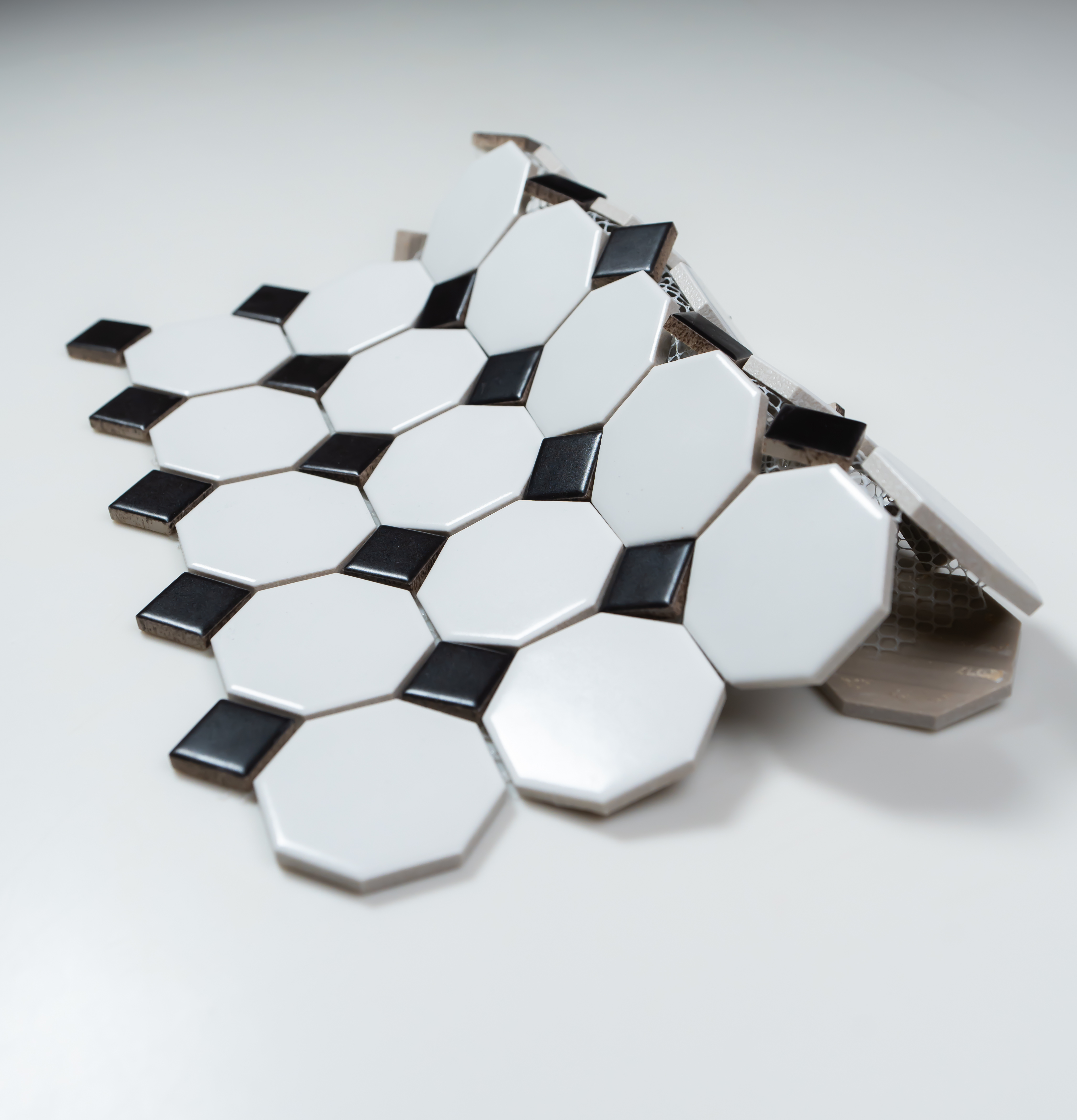 WHITE & BLACK OCTAGON 12x12 MATTE PORCELAIN MOSAIC