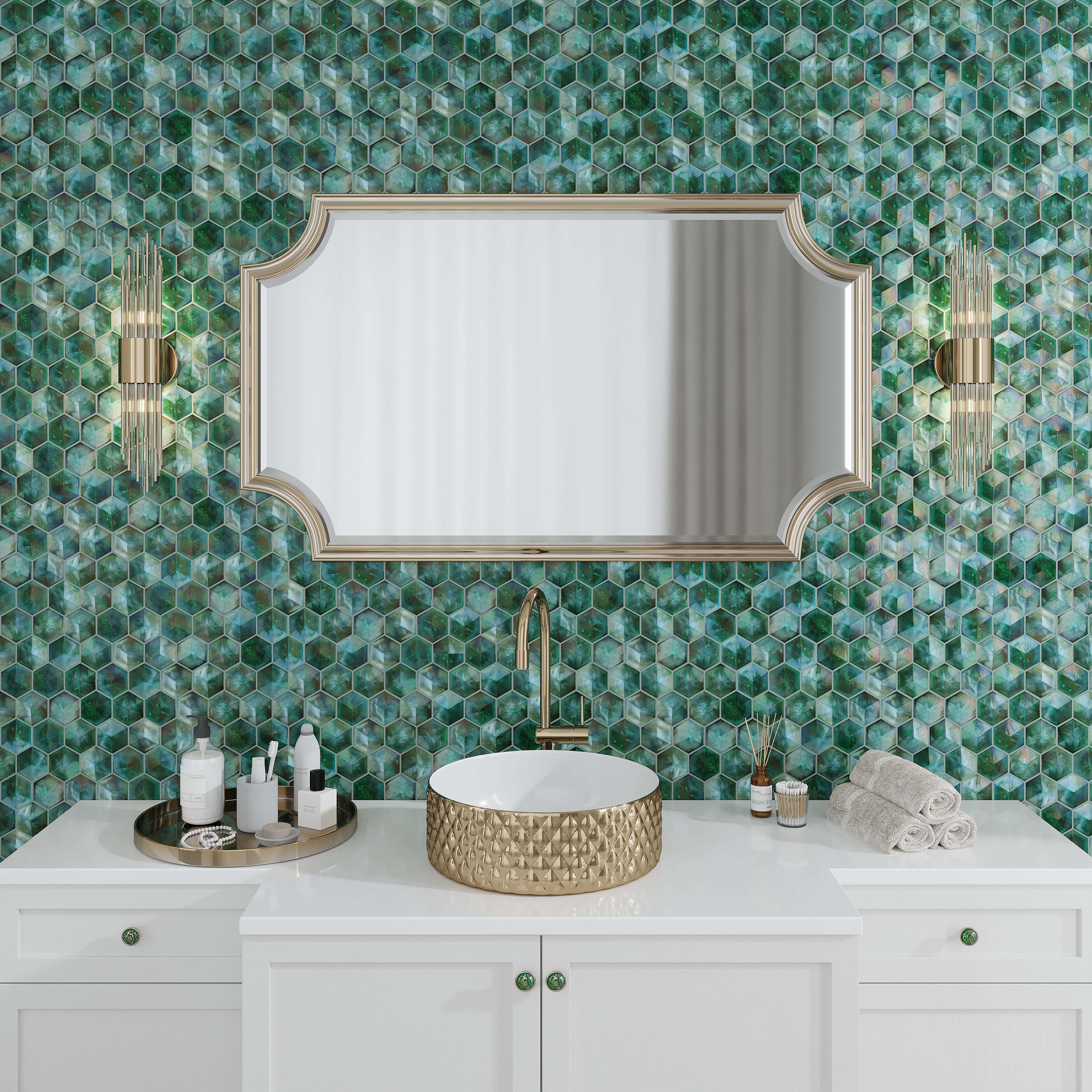 Alma Green Hexagon Glossy Mosaic