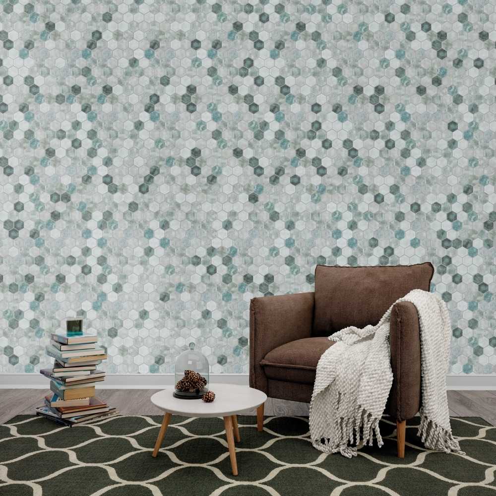 Eco Mosaics Hex XL Shabby Green Satin Mosaic