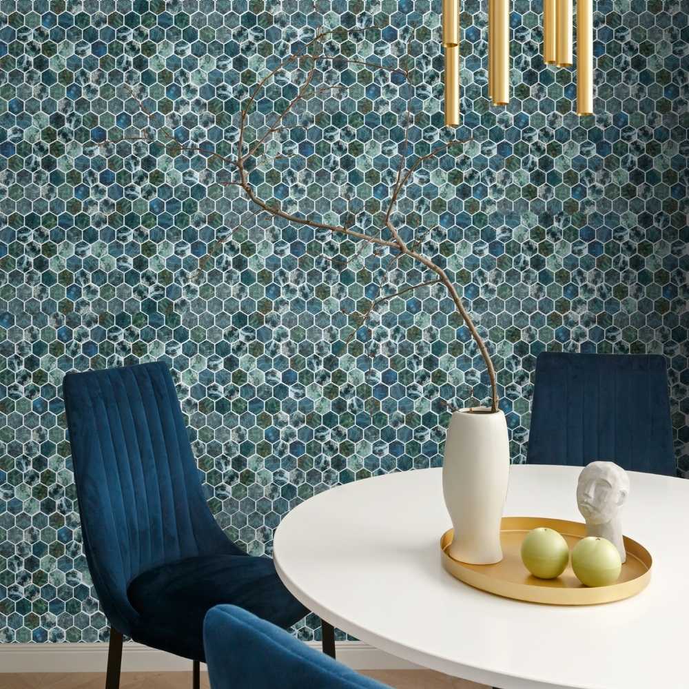 Eco Mosaics Hex XL Mar Green Shiny Mosaic