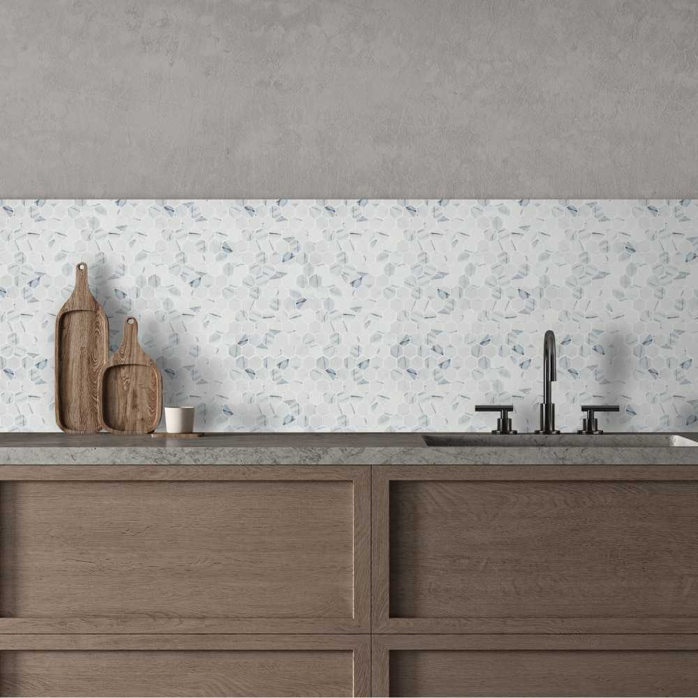 Eco Mosaics Hex XL Calacatta Blue Matte Mosaic