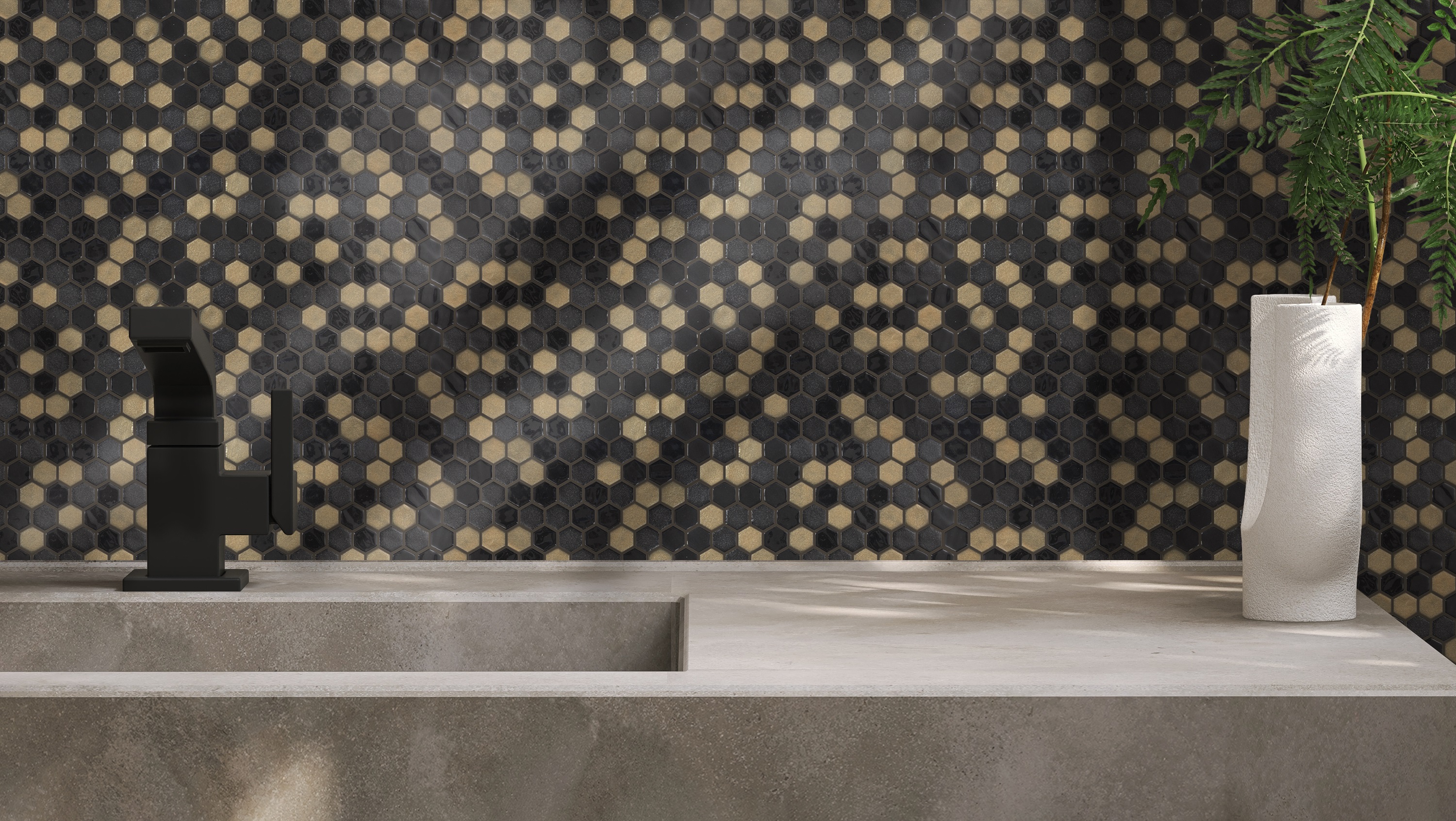 Eco Mosaics Hex Black & Gold Matte/Shiny Mosaic