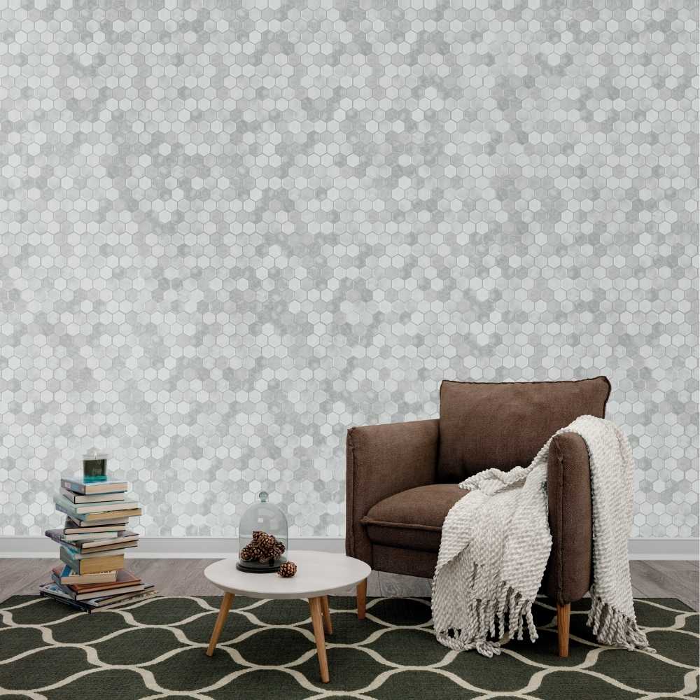 Eco Mosaics Hex XL Shabby Grey Satin Mosaic