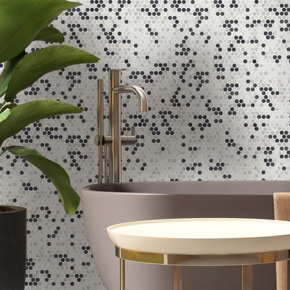 Eco Mosaics Penny Black & White Matte Mosaic