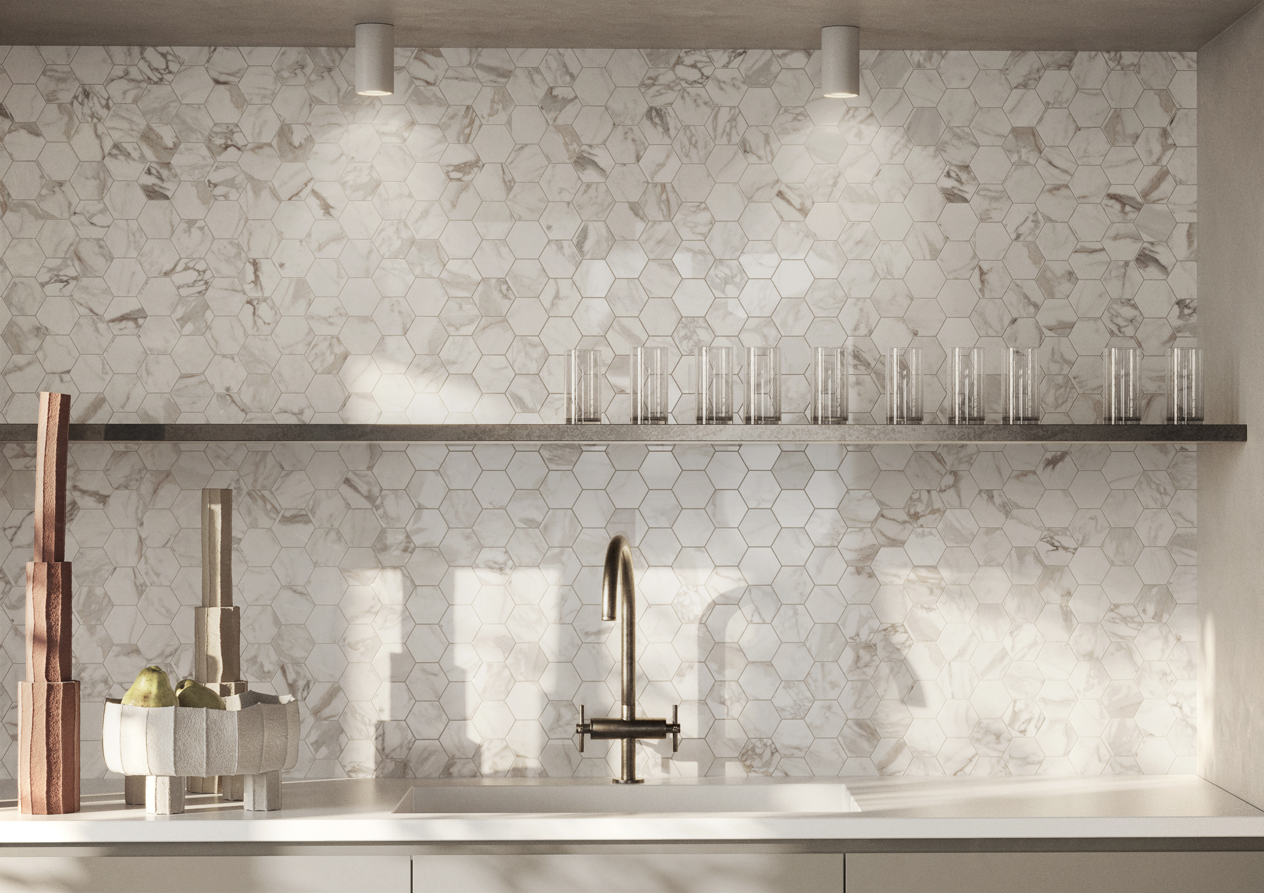 Lucia Grey Hexagon Satin Mosaic