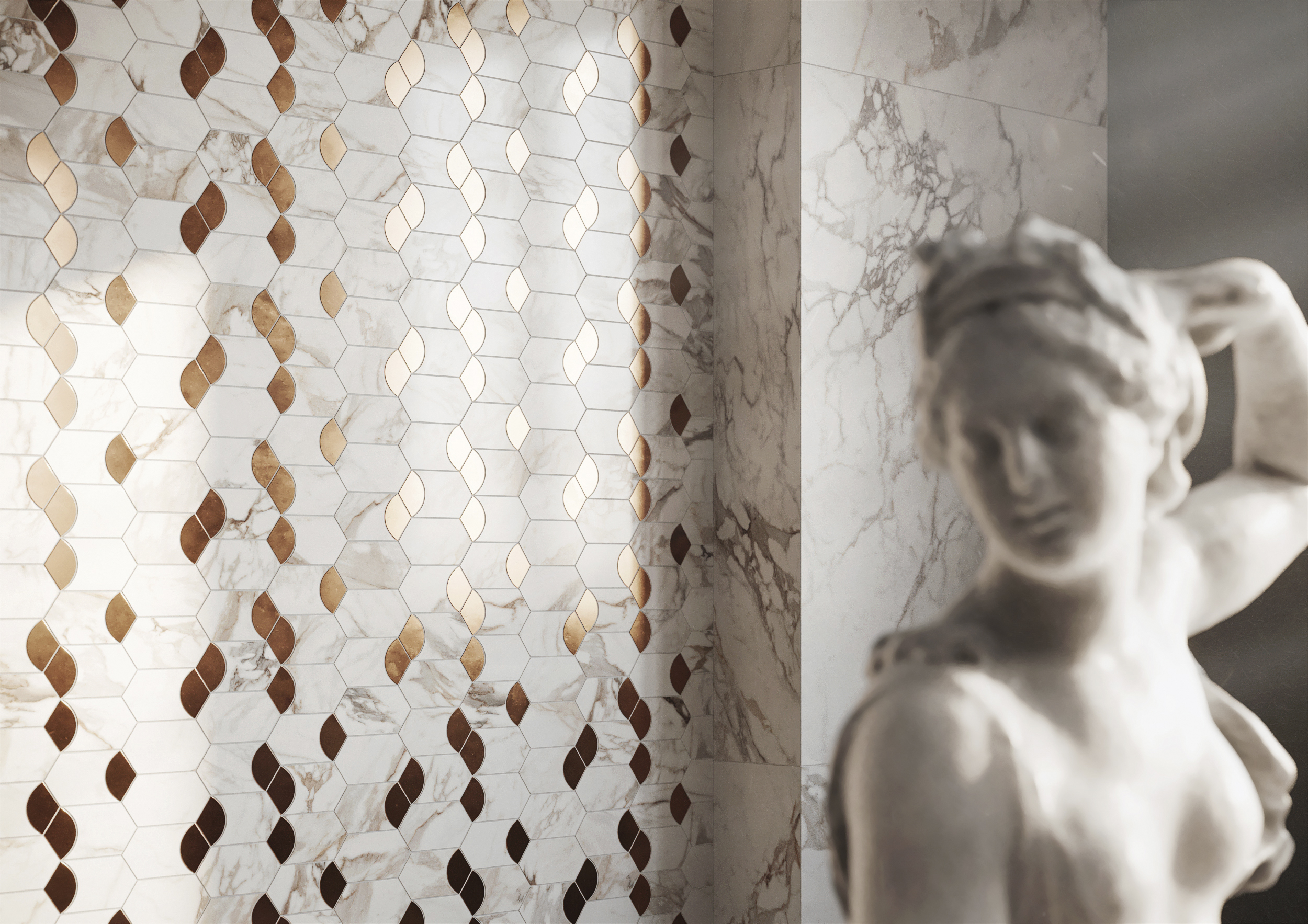 Lucia Grey Hexagon w/ Copper Polished Mosaic