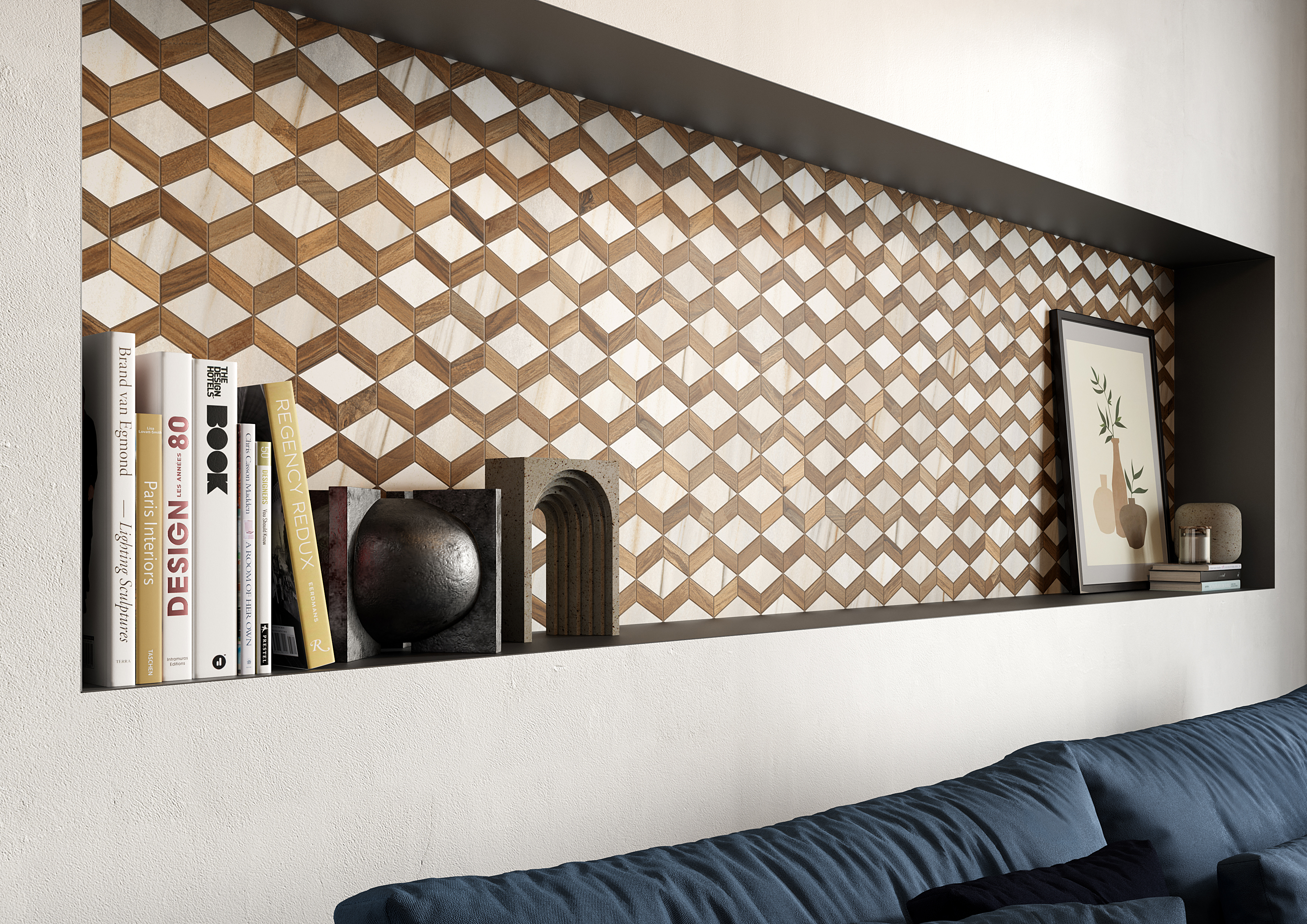 Wood Effect Walnut Triangle Mosaic